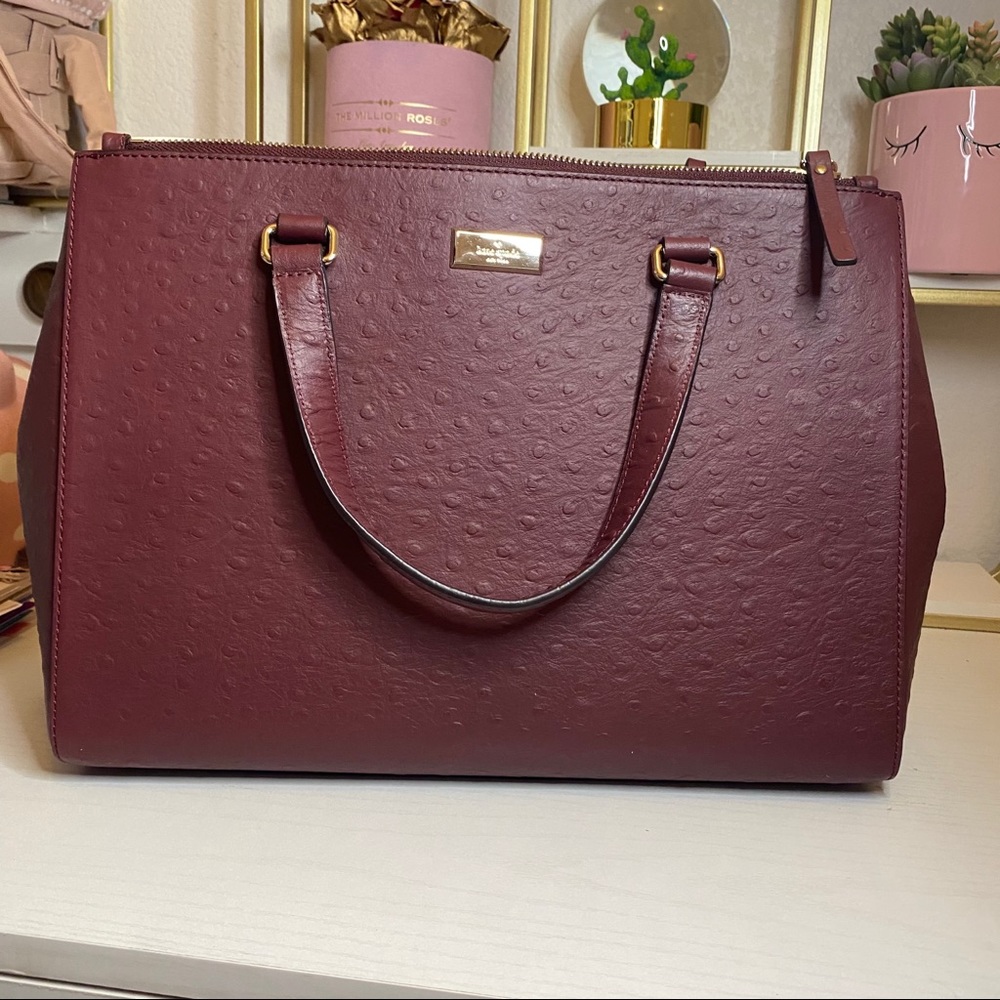 Kate spade loaden Bristol ostrich cherrywood bag